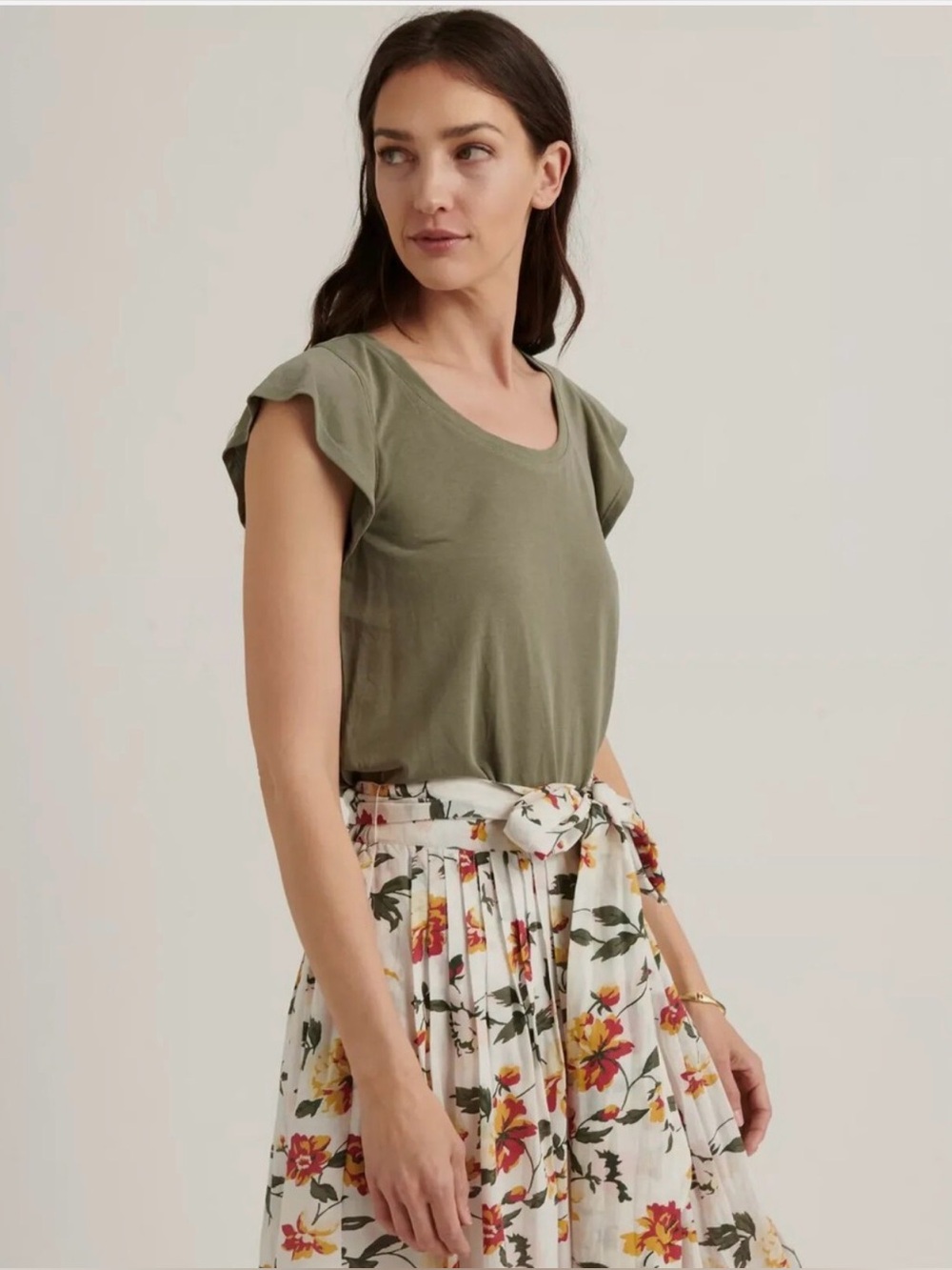 Lucky Brand Women’s Olive Green Scoop Neck Cap Sleeve Top